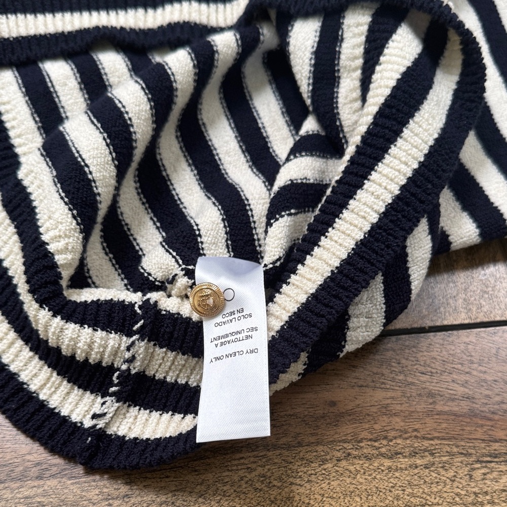 Frame Navy and White V-Neck Sweater with Gold Buttons - Picture 8 of 8